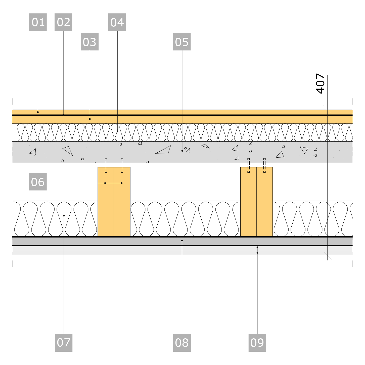 Typ 1 vertikalsnitt genom våningsskiljande konstruktion